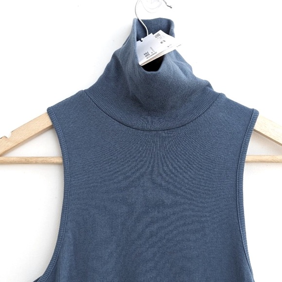 NWOT Zara Sleeveless Mockneck Ribbed Midi-Dress in Blue size L - Picture 7 of 13